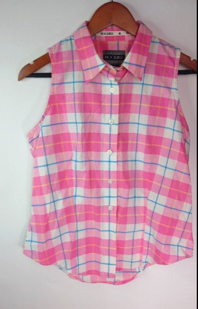 Rockies M Pink Plaid Sleeveless Cotton Top